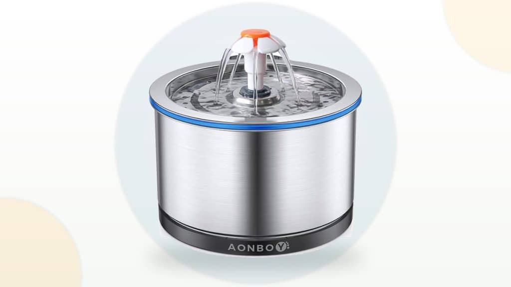 Fontaine a eau pour chat en acier inoxydable, cuve brossee et coupelle metallique