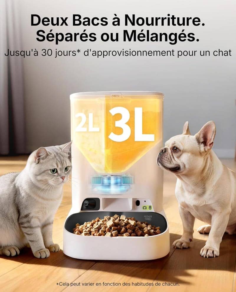Les deux réservoirs du PETKIT YumShare Dual-Hopper 2 pour servir deux croquettes